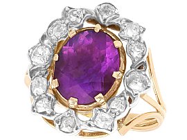 4.52ct Amethyst and 0.98ct Diamond, 14ct Yellow Gold Cluster Ring - Antique French Circa 1850