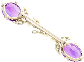 Pearl and Amethyst Bar Brooch in Yellow Gold