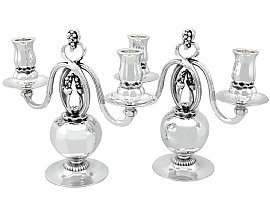 Danish Sterling Silver Two Light Pomegranate Pattern Candelabra by Georg Jensen - Arts and Crafts Style - Antique (1931); C6963