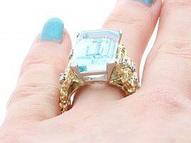 Aquamarine Diamond Ring on the Hand