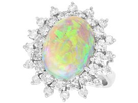 6.33 ct Opal and 1.62 ct Diamond, 18 ct White Gold Dress Ring - Vintage Circa 1950