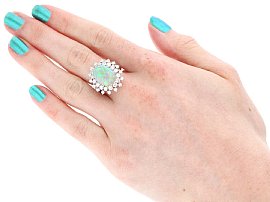 Vintage Opal Diamond Engagement Ring  Being Worn