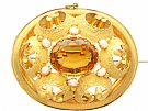 14.32ct Citrine and Pearl, 20ct Yellow Gold Brooch - Antique Victorian Circa 1860