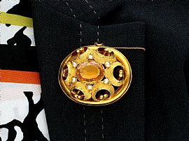 Gold Citrine Brooch UK Wearing Image