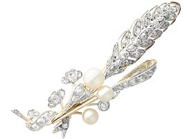 2.32ct Diamond and Pearl, 9ct Yellow Gold Brooch - Antique Circa 1900