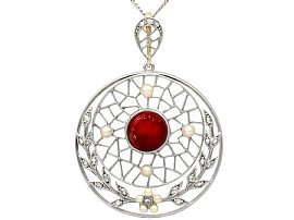 1.74ct Garnet and 0.17 ct Diamond, Pearl and 12ct Yellow Gold Pendant - Antique Circa 1900
