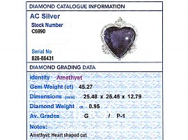 Large Amethyst Heart Pendant Grading Data