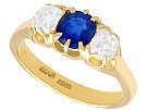 0.72ct Sapphire and 0.85ct Diamond, 18ct Yellow Gold Trilogy Ring - Antique Circa 1920
