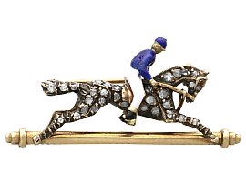 0.37ct Diamond, Garnet and Enamel, 15ct Yellow Gold Horse and Jockey Brooch - Antique Circa 1890