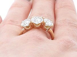 Trilogy Diamond Ring Yellow Gold On Finger