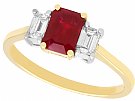 1.55 ct Ruby and 0.36 ct Diamond, 18 ct Yellow Gold Trilogy Ring - Contemporary 2003 