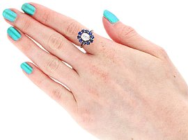 Wearing Image for Oval Diamond and Sapphire Ring