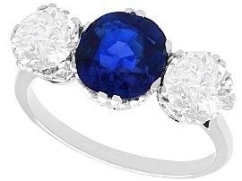 2.09ct Sapphire and 2.16ct Diamond, Platinum Trilogy Ring - Antique Circa 1920