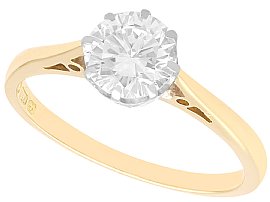 1.12 ct Diamond and 18ct Yellow Gold Solitaire Ring - Vintage 1980