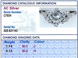 1.74 Carat Diamond Ring in Platinum