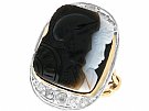 Carved Hardstone and 0.52 ct Diamond, 18 ct Yellow Gold Dress Ring - Antique Circa 1870