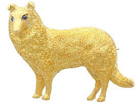 Sapphire and 20ct Yellow Gold Dog Brooch - Antique Circa 1920