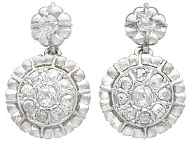1.26ct Diamond and 18ct Yellow Gold Drop Earrings - Antique Circa 1930