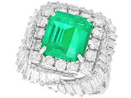 5.11ct Colombian Emerald and 3.32ct Diamond, Platinum Dress Ring - Vintage Circa 1950