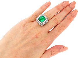 Wearing Image for Vintage Emerald Cut Emerald Ring with Diamonds