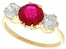 1.65ct Ruby and 1.02 ct Diamond,  18 ct Yellow Gold Trilogy Ring - Antique Circa 1915