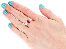 Wearing Image for Yellow Gold Ruby Trilogy Ring