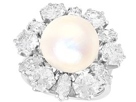 Cultured Pearl and 4.50 ct Diamond, Platinum Dress Ring - Vintage Circa 1950