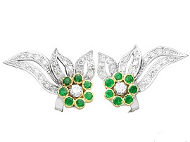 0.63ct Emerald and 1.35ct Diamond and 18ct White Gold Earrings - Vintage Circa 1950