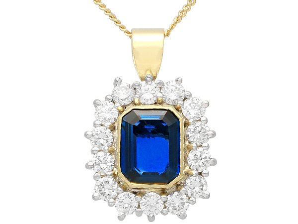 Emerald Cut Sapphire and Diamond Pendant 