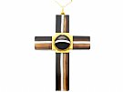 Banded Agate and 15ct Yellow Gold Cross Pendant - Antique Circa 1880