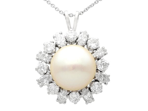 Vintage Cultured Pearl Pendant with Diamonds 
