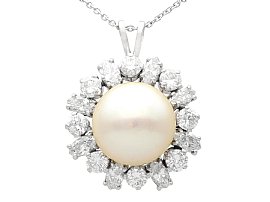 Cultured Pearl and 4.02ct Diamond, Platinum Pendant - Vintage Circa 1950