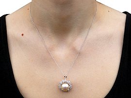 Wearing Image for Vintage Cultured Pearl Pendant with Diamonds 