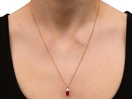Wearing Image for Emerald Cut Ruby Pendant