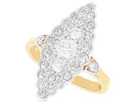 1.58 ct Diamond and 18 ct Yellow Gold Marquise Shaped Dress Ring - Antique Circa 1900