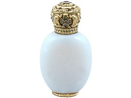 18 ct Yellow Gold, 0.43ct Garnet, Ruby, Hardstone and Glass Scent Bottle - Antique Circa 1845