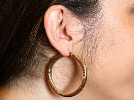 Wearing Image for Vintage Yellow Gold Hoop Earrings