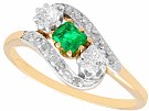 0.28 ct Emerald and 0.45 ct Diamond, 14 ct Yellow Gold Twist Ring - Vintage Circa 1970