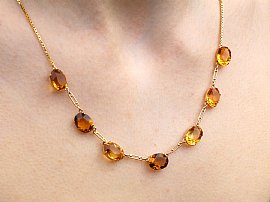 Citrine Necklace on the Neck