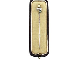 0.99ct Diamond, Cultured Pearl and 18 ct Yellow Gold Pin Brooch - Antique Circa 1900