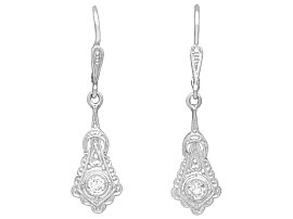 0.24ct Diamond and 14ct White Gold Drop Earrings - Art Deco - Antique Circa 1925