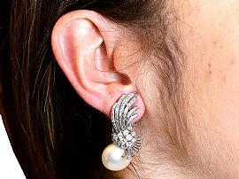 Wearing Image for Cultured Pearl Button Earrings that are Vintage