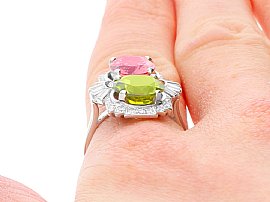 Wearing Image for Peridot and Tourmaline Ring Vintage 