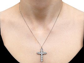 Wearing Image for Large Diamond Cross Pendant Necklace