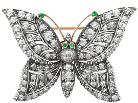 3.88 ct Diamond and Emerald, 9 ct Yellow Gold Butterfly Brooch - Antique Circa 1910