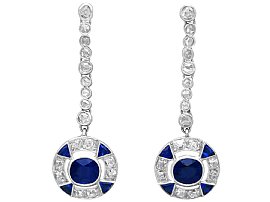 0.92ct Sapphire and 0.96ct Diamond and Platinum Drop Earrings - Antique Circa 1920