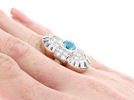 Wearing Image for Aquamarine and Diamond Art Deco Ring