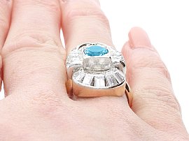 Cluster Ring with Aquamarines and Diamonds on the Hand