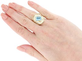 Wearing Image for Aquamarine and Diamond Ring in Yellow Gold