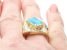 Aquamarine and Diamond Ring On the Hand